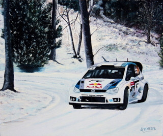 Zeitgenössisches Werk mit dem Titel « VOLKSWAGEN POLO WRC  -  MONTE CARLO 2013 - Sébastien Ogier - Julien Ingrassia », Erstellt von ALAIN PINEDE