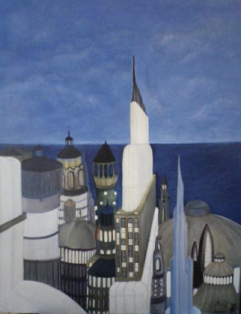 Zeitgenössisches Werk mit dem Titel « La ville bleue », Erstellt von JEANNINE LIBON