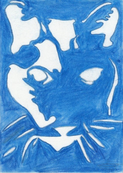 Zeitgenössisches Werk mit dem Titel « Le chat bleu », Erstellt von SAMACHER