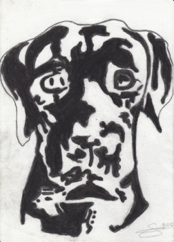 Zeitgenössisches Werk mit dem Titel « Le chien noir et blanc », Erstellt von SAMACHER