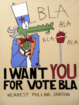 Zeitgenössisches Werk mit dem Titel « I WANT YOU FOR VOTE BLA », Erstellt von WALKS-AS-SHE-THINKS