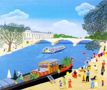 Zeitgenössisches Werk mit dem Titel « Paris, Pont du Carrousel - le rêve du marinier », Erstellt von MARTINE CLOUET