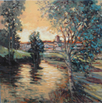 Zeitgenössisches Werk mit dem Titel « Coucher de soleil », Erstellt von ANDRé ROUVREAU