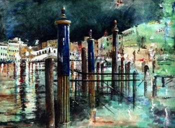 Zeitgenössisches Werk mit dem Titel « Venezia, amarrage nocturne. », Erstellt von JEAN-LUC CELCE