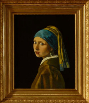 Zeitgenössisches Werk mit dem Titel « LA JEUNE FILLE A LA PERLE d'après VERMEER », Erstellt von MICHELINE HANRARD LADOUL MHL.