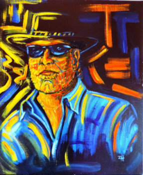 Zeitgenössisches Werk mit dem Titel « Autoportrait aux chapeau et lunettes / Self-portrait with hat and sunglasses / Autoritratto al capello ed occhioli da sole », Erstellt von JEAN-FRANçOIS ZANETTE