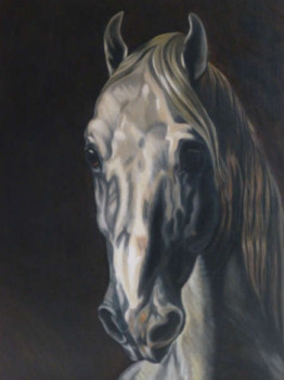 Zeitgenössisches Werk mit dem Titel « CHEVAL BLANC », Erstellt von MICHELINE HANRARD LADOUL MHL.