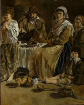 Zeitgenössisches Werk mit dem Titel « FAMILLE PAYSANNE DU XVII siècle d'après LOUIS LE NAIN », Erstellt von MICHELINE HANRARD LADOUL MHL.