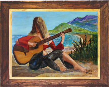 Zeitgenössisches Werk mit dem Titel « Jeune fille inconnue à la guitare 1974 », Erstellt von EMILE RAMIS