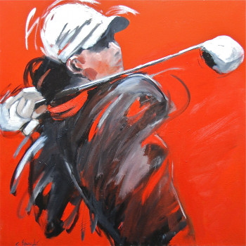 Zeitgenössisches Werk mit dem Titel « Golfeur- red cadnium », Erstellt von CHRISTIANE RANCELOT