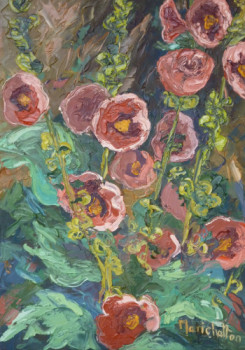 Zeitgenössisches Werk mit dem Titel « Les roses trémières », Erstellt von MARICHALTON