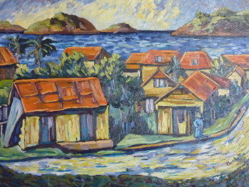 Zeitgenössisches Werk mit dem Titel « Village en Martinique », Erstellt von MARICHALTON