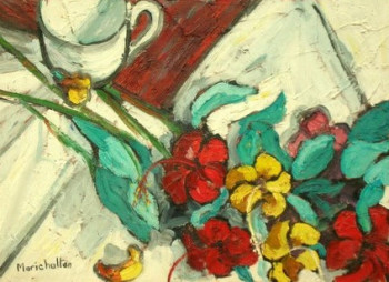 Zeitgenössisches Werk mit dem Titel « Hibiscus et tasse », Erstellt von MARICHALTON