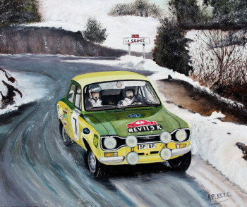 Zeitgenössisches Werk mit dem Titel « Monte Carlo 1972 - FORD ESCORT RS 1600 - JEAN-FRANCOIS PIORT - JIM PORTER », Erstellt von ALAIN PINEDE