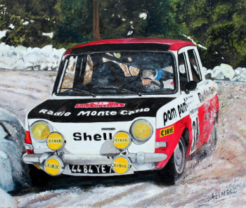 Zeitgenössisches Werk mit dem Titel « Monte Carlo 1973 - SIMCA RALLYE 2 - BERNARD FIORENTINO-MAURICE GELIN », Erstellt von ALAIN PINEDE