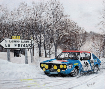 Zeitgenössisches Werk mit dem Titel « Monte Carlo 1975 - RENAULT 17 GORDINI 1800 - JEAN-FRANCOIS PIOT - JEAN DE ALEXANDRIS », Erstellt von ALAIN PINEDE