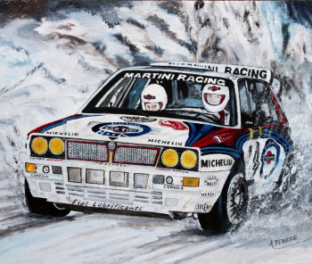 Zeitgenössisches Werk mit dem Titel « Monte Carlo 1992 - LANCIA DELTA HF INTEGRALE 16 V - DIDIER AURIOL-BERNARD OCCELI », Erstellt von ALAIN PINEDE