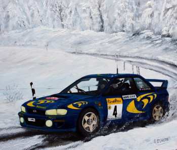 Zeitgenössisches Werk mit dem Titel « MONTE CARLO 1997 - SUBARU IMPREZA WRC97 - Piero Liatti - Frabrizia Pons », Erstellt von ALAIN PINEDE