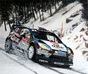 Zeitgenössisches Werk mit dem Titel « Monte Carlo 2013 - FORD FIESTA RS WRC - Mads Ostberg - Jonas Andersson », Erstellt von ALAIN PINEDE