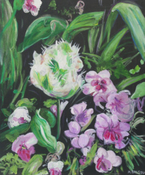 Zeitgenössisches Werk mit dem Titel « fleurs blanches et violettes », Erstellt von MIREILLE BREGOU