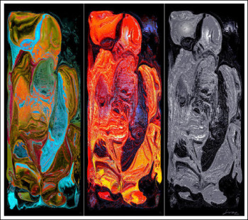 Zeitgenössisches Werk mit dem Titel « Trilogie, La voix de son maître - Année 2012 », Erstellt von EDUARDO LOZA LAGUNA