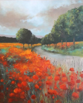 Zeitgenössisches Werk mit dem Titel « Chemin bordé de coquelicots », Erstellt von SYLVIE PIOLI