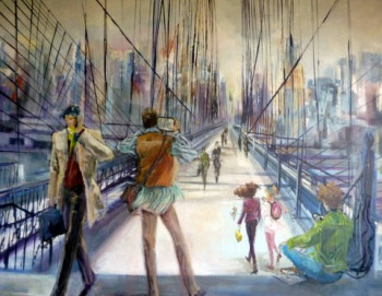 Zeitgenössisches Werk mit dem Titel « jour de fête Brooklyn Bridge », Erstellt von DAMIAN TIRADO