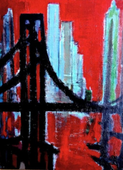 Zeitgenössisches Werk mit dem Titel « Brooklynn Bridge Rouge », Erstellt von CHRISTIAN MENARD