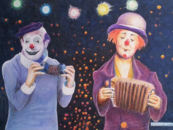 Zeitgenössisches Werk mit dem Titel « Annie et Pierre, clowns instrumentistes », Erstellt von JACQUES TAFFOREAU