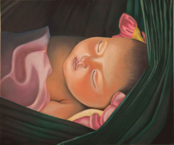 Zeitgenössisches Werk mit dem Titel « Bébé lotus - portrait », Erstellt von FREDERIQUE