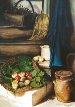 Zeitgenössisches Werk mit dem Titel « Nature morte au coin de l'escalier du grenier », Erstellt von JOEL RIVIERE