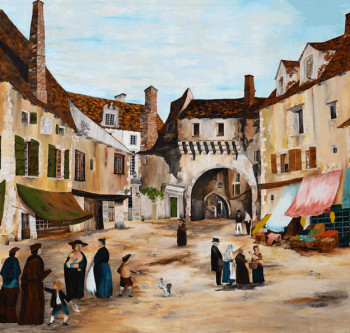 Zeitgenössisches Werk mit dem Titel « Village de Semur en Auxois », Erstellt von GRALLIé