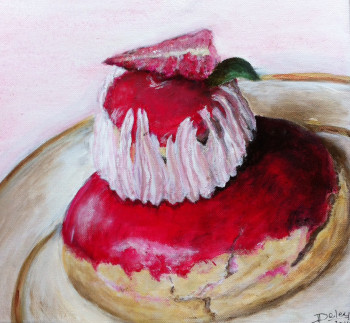 Zeitgenössisches Werk mit dem Titel « Gourmandise 2 - religieuse aux fraises », Erstellt von PATRICIA DELEY