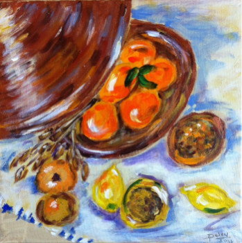 Zeitgenössisches Werk mit dem Titel « Tagine et fruits marocains », Erstellt von PATRICIA DELEY