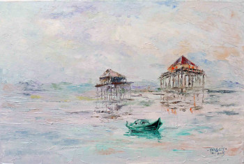 Zeitgenössisches Werk mit dem Titel « Arcachon : brouillard sur l'île aux oiseaux », Erstellt von MICHEL HAMELIN