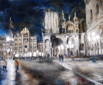 Zeitgenössisches Werk mit dem Titel « Venise, place St Marc, nocturne », Erstellt von JEAN-LUC CELCE