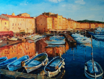 Zeitgenössisches Werk mit dem Titel « Port de Saint-Tropez », Erstellt von ZHUYAN