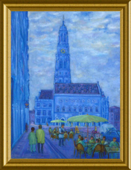 Zeitgenössisches Werk mit dem Titel « Arras, le beffroi, la place des héros et ses terrasses de cafés », Erstellt von ARTOIS