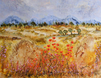 Zeitgenössisches Werk mit dem Titel « Coquelicots en provence », Erstellt von ALBUR