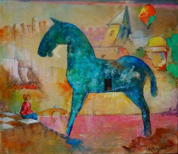 Zeitgenössisches Werk mit dem Titel « cheval bleu », Erstellt von THIERRY MERGET