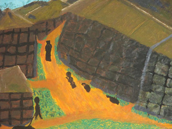 Zeitgenössisches Werk mit dem Titel « La matinée d'un village du Benin », Erstellt von OLAVIC