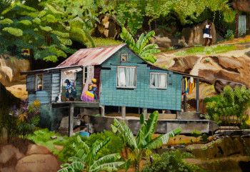 Zeitgenössisches Werk mit dem Titel « Maison bleue des Caraïbes », Erstellt von JACQUELINE VERNAY-MILLOT