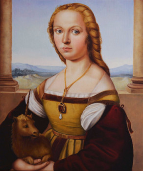 Zeitgenössisches Werk mit dem Titel « Young Woman with Unicorn, from Raphael », Erstellt von RIKUSHA