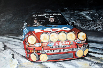 Zeitgenössisches Werk mit dem Titel « Monte Carlo 1981 - PORSCHE 911 ALMERAS -Jean- Luc Therier-Michel Vial », Erstellt von ALAIN PINEDE