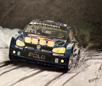 Zeitgenössisches Werk mit dem Titel « Monte Carlo 2015 VOLKSWAGEN POLO R WRC Sébastien Ogier - Julien Ingrasia », Erstellt von ALAIN PINEDE