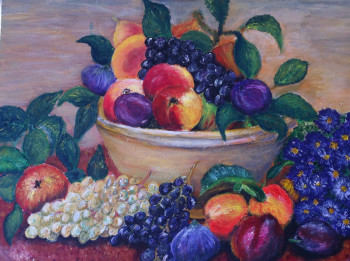 Zeitgenössisches Werk mit dem Titel « Belle composition de fruits d'été - Nature Morte », Erstellt von PATRICIA DELEY