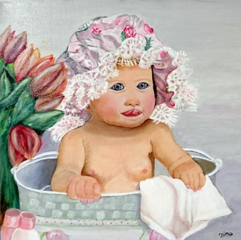 Zeitgenössisches Werk mit dem Titel « bebe au bain », Erstellt von FRANCIS CHABAS