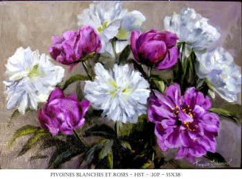 Zeitgenössisches Werk mit dem Titel « PIVOINES BLANCHES ET ROSES », Erstellt von FRANçOISE LEDAMOISEL