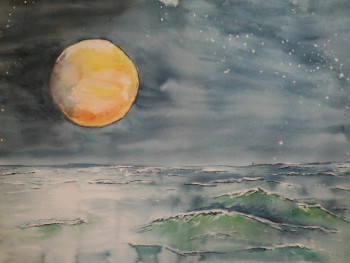 Zeitgenössisches Werk mit dem Titel « Moon on the sea », Erstellt von MICSOLO