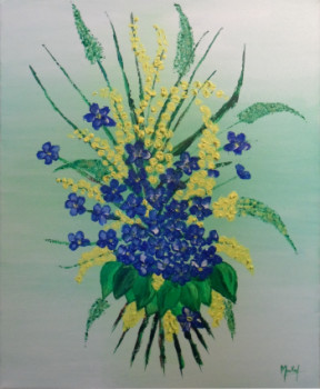 Zeitgenössisches Werk mit dem Titel « bouquet bleu et jaune », Erstellt von JACKY MONKA